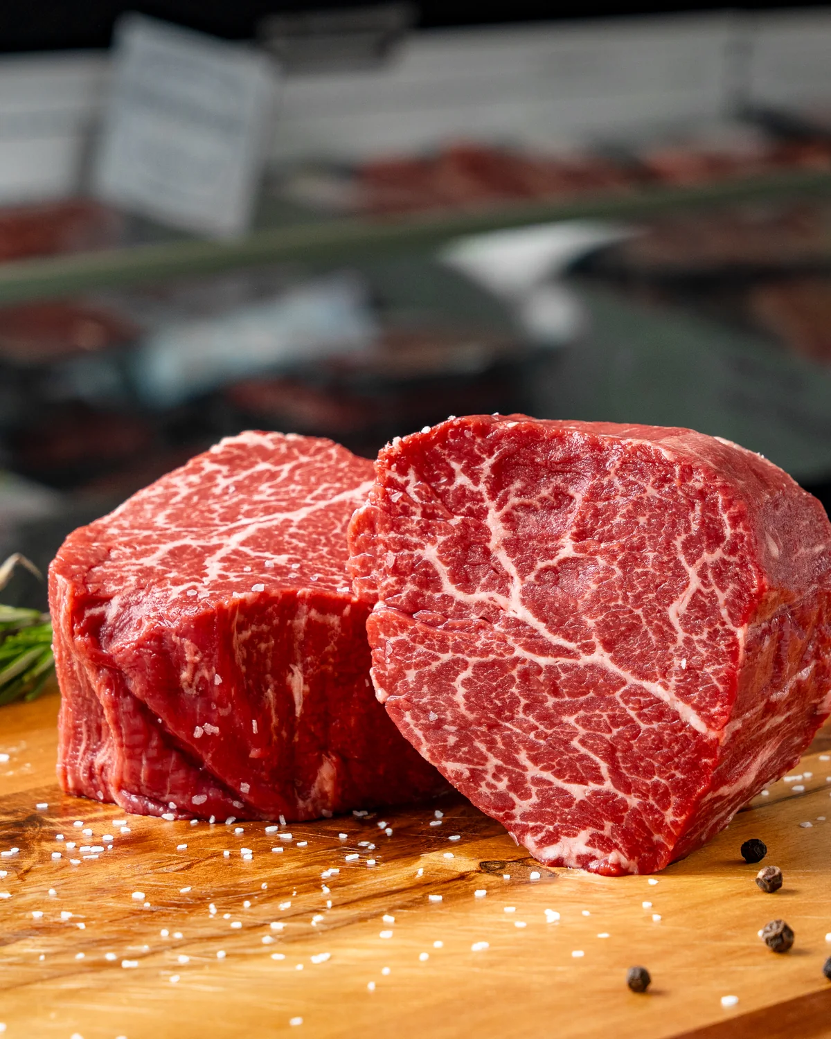 Hand-cut filet mignon steaks at The Butcher Shoppe