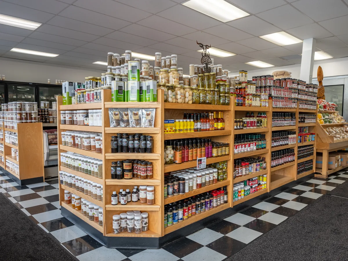 Grocery shelves and grill sides