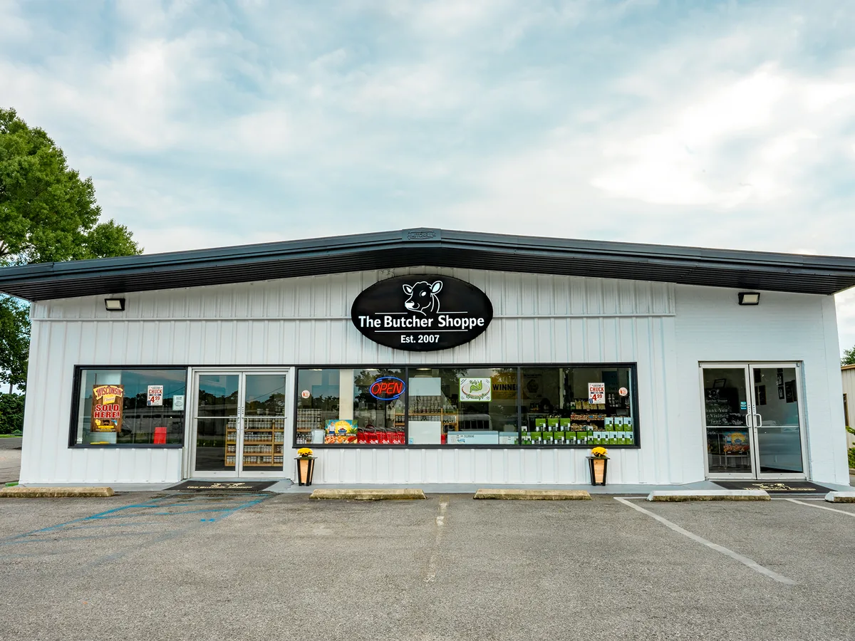 Wide view of The Butcher Shoppe storefront