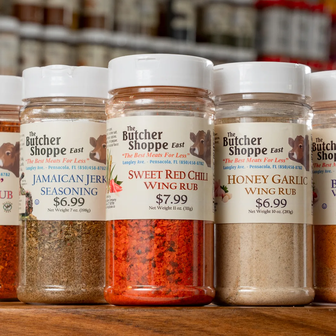 The Butcher Shoppe's own line of rubs and seasonings